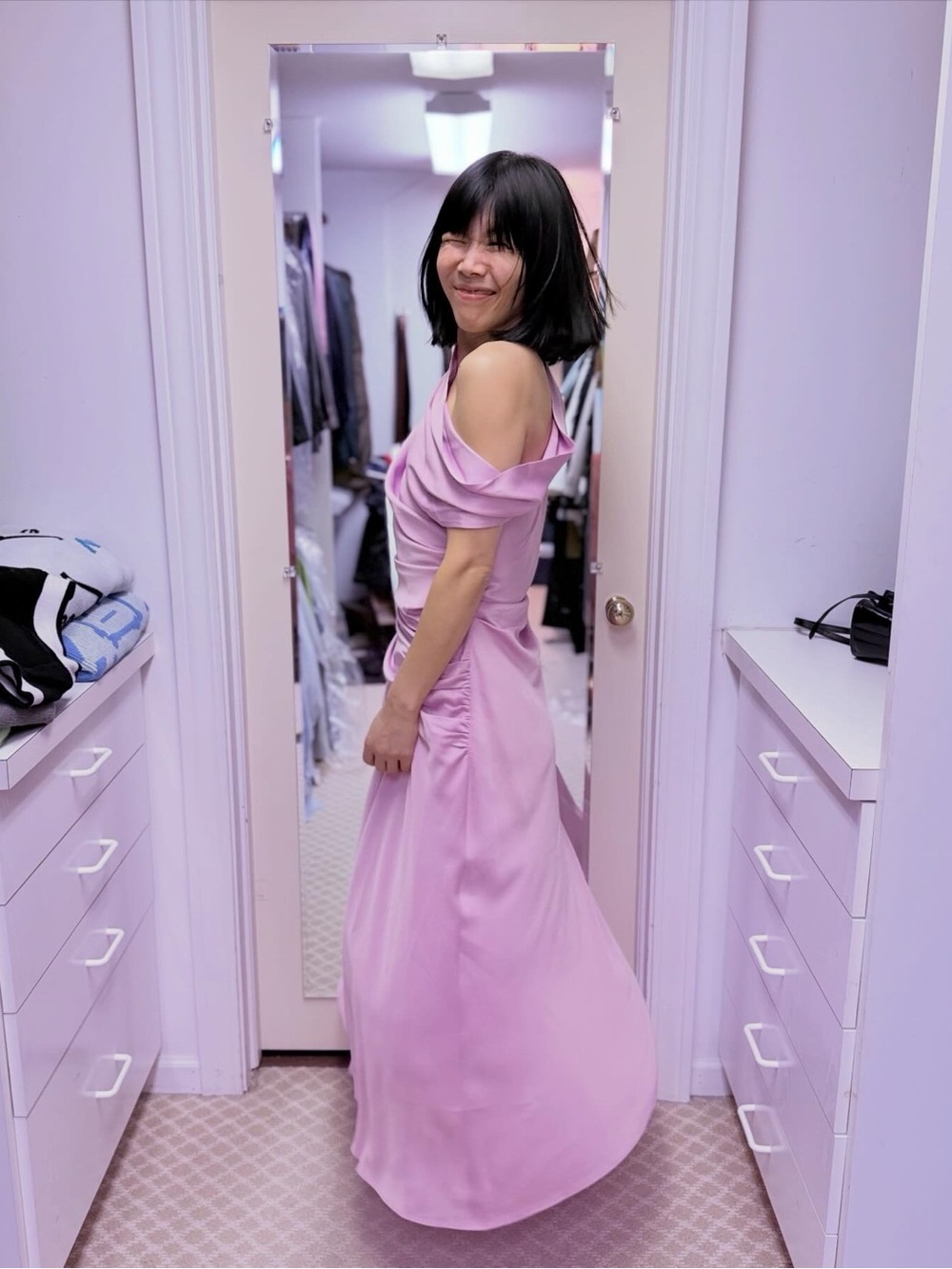 NWOT Simkhai Elegant Lilac Draped Evening Dress, Size US 6